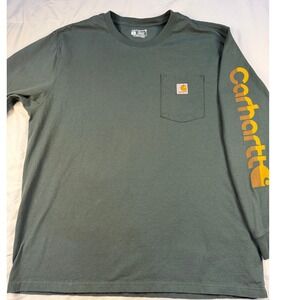 Carhartt Mens Loose Fit Long Sleeve Pocket‎ T Shirt Green XL Graphic Sleeve